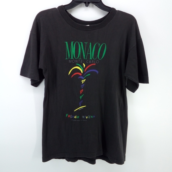 Vintage Monaco French Riviera by Stepha Black Tourist Vacation Souvenir Shirt M - Picture 7 of 9
